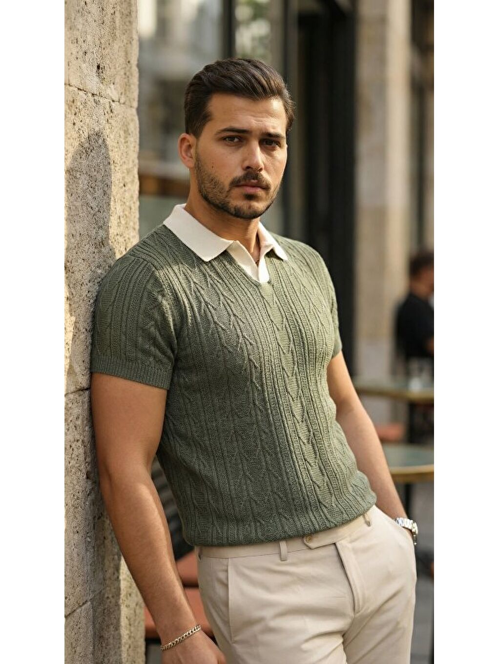 Haki Erkek Polo Yaka Triko Tişört-2