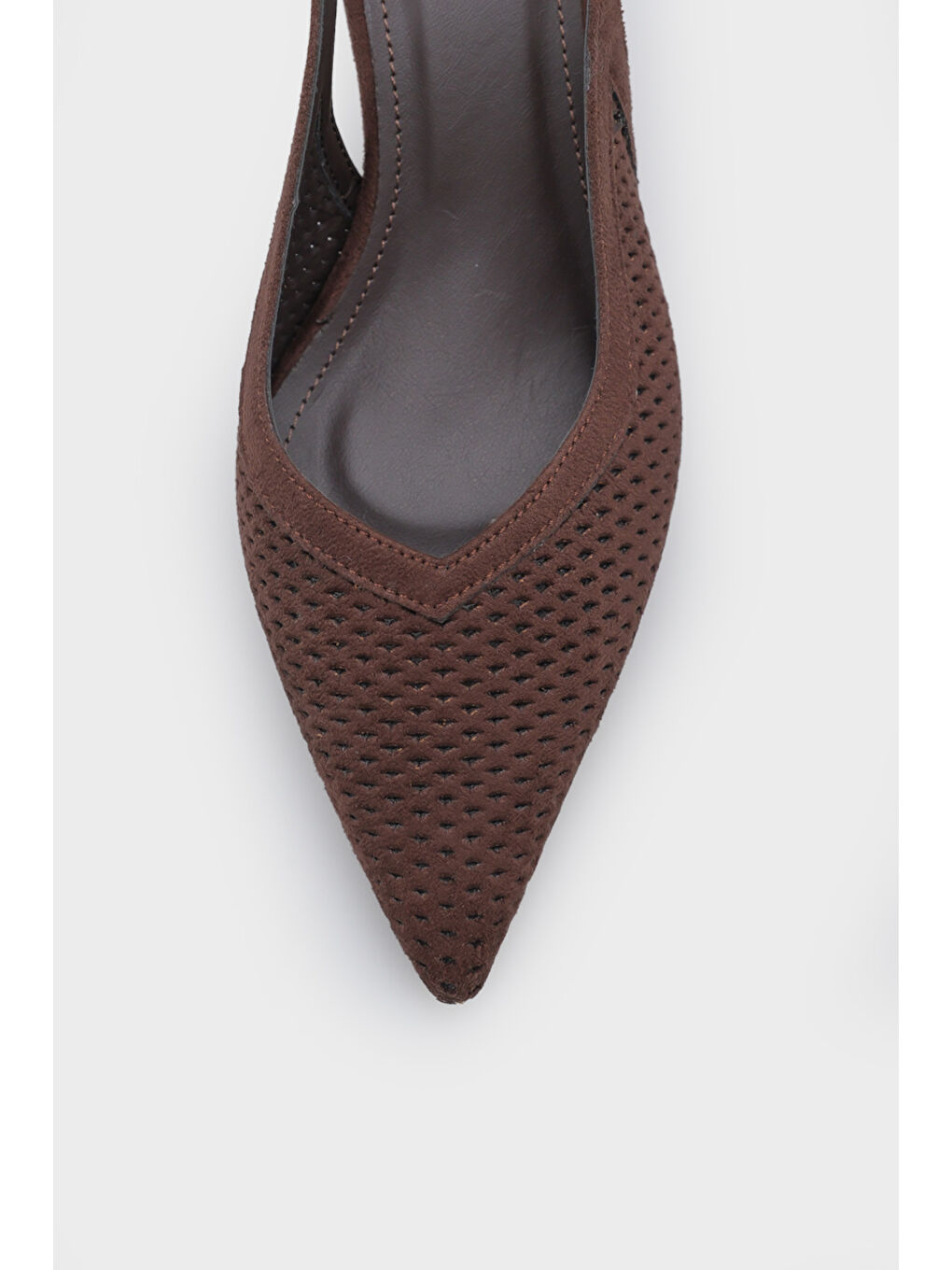 Kahverengi Flori Sivri Burunlu Orta Topuklu Arkası Açık Kadın Ayakkabı-3