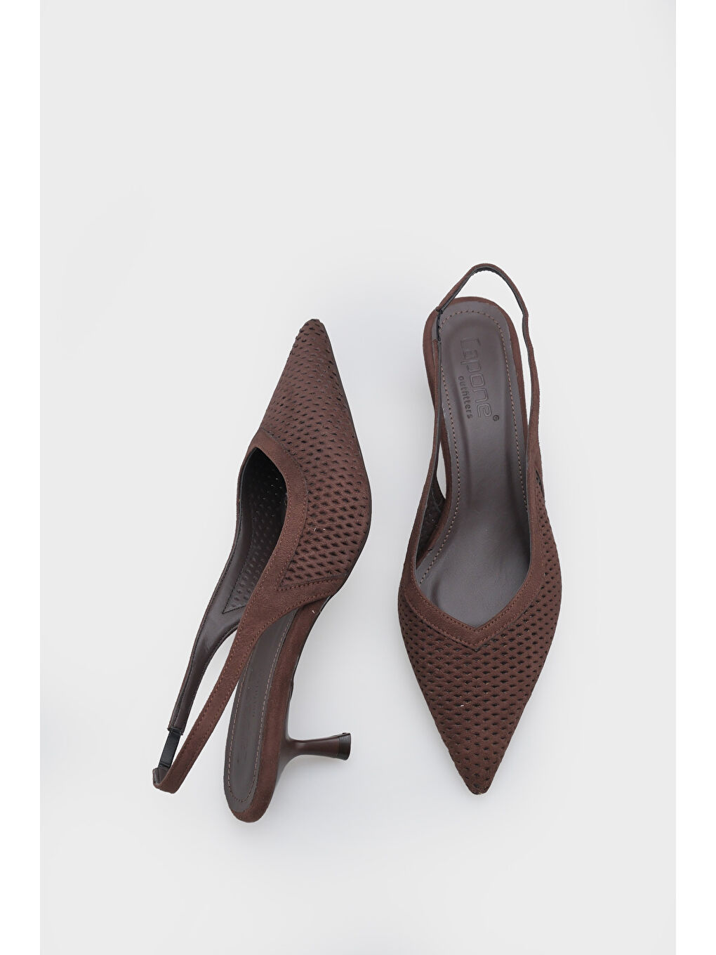 Kahverengi Flori Sivri Burunlu Orta Topuklu Arkası Açık Kadın Ayakkabı-4