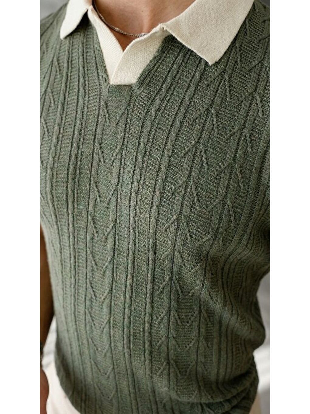 Haki Erkek Polo Yaka Triko Tişört-3