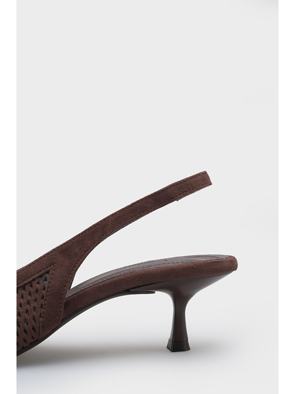 Kahverengi Flori Sivri Burunlu Orta Topuklu Arkası Açık Kadın Ayakkabı-5