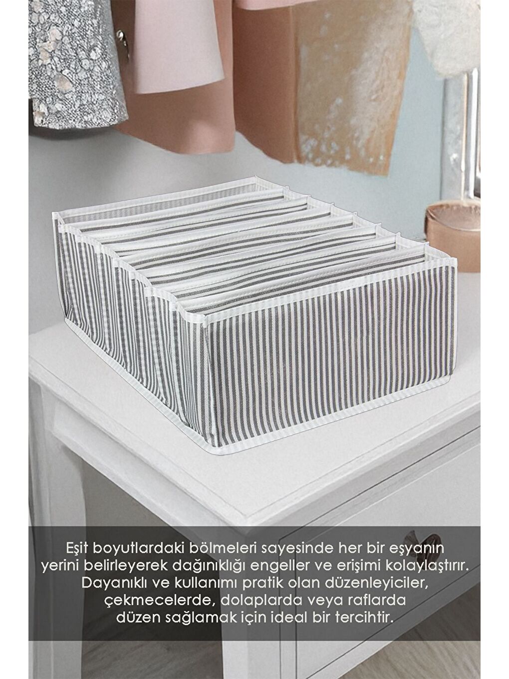 Gri 6 Adet 8 Bölmeli Çizgili Akordiyon Çok Amaçlı Çekmece Dolap İçi Organizer Düzenleyici 24x37x18 cm L-2