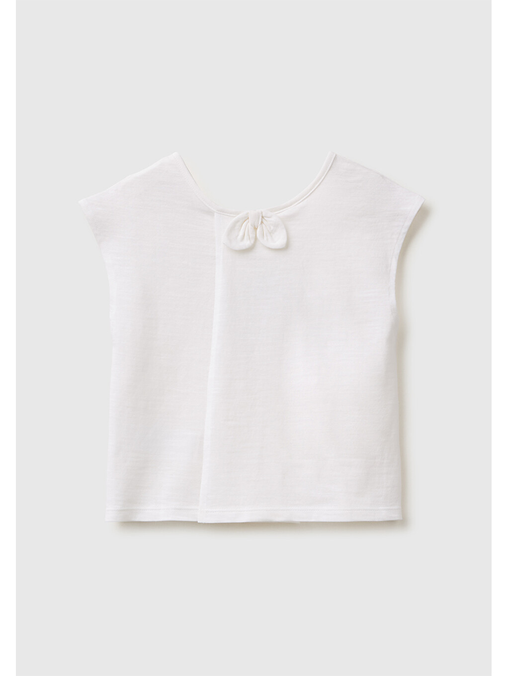 Kız Bebek Beyaz Arkası Fiyonk Detaylı Kimono Kollu T-Shirt-1