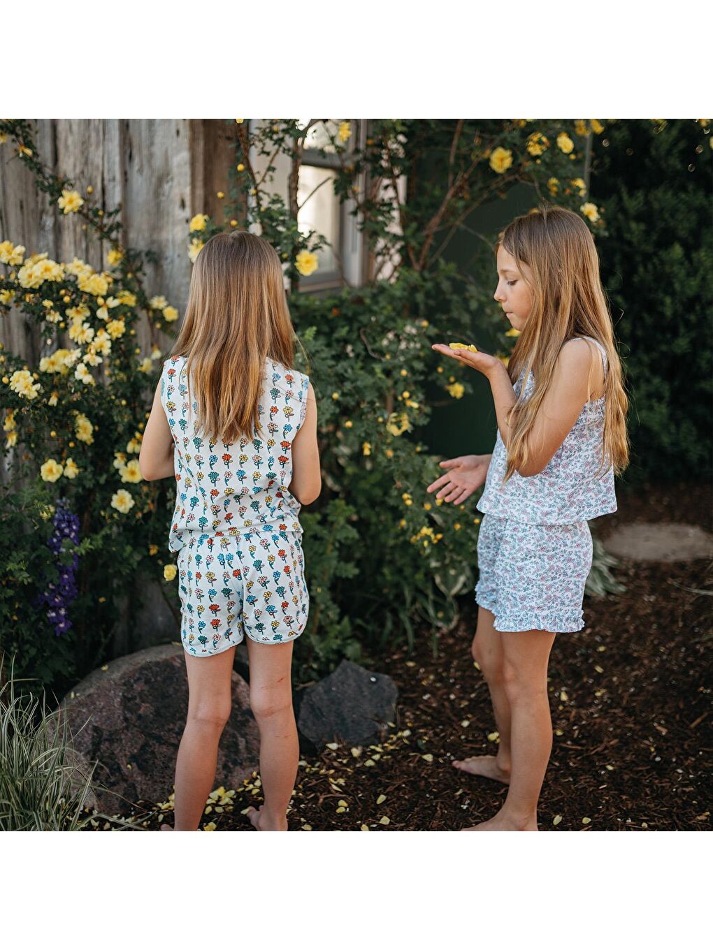 Mavi Grafik Çiçek Şortlu Pijama-5