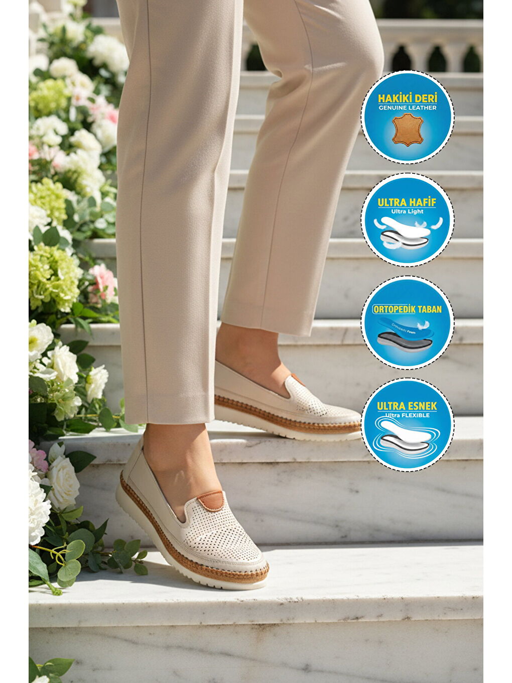 Bej Hakiki Deri Ortopedik Kadın Casual Ayakkabı 700 Z-2