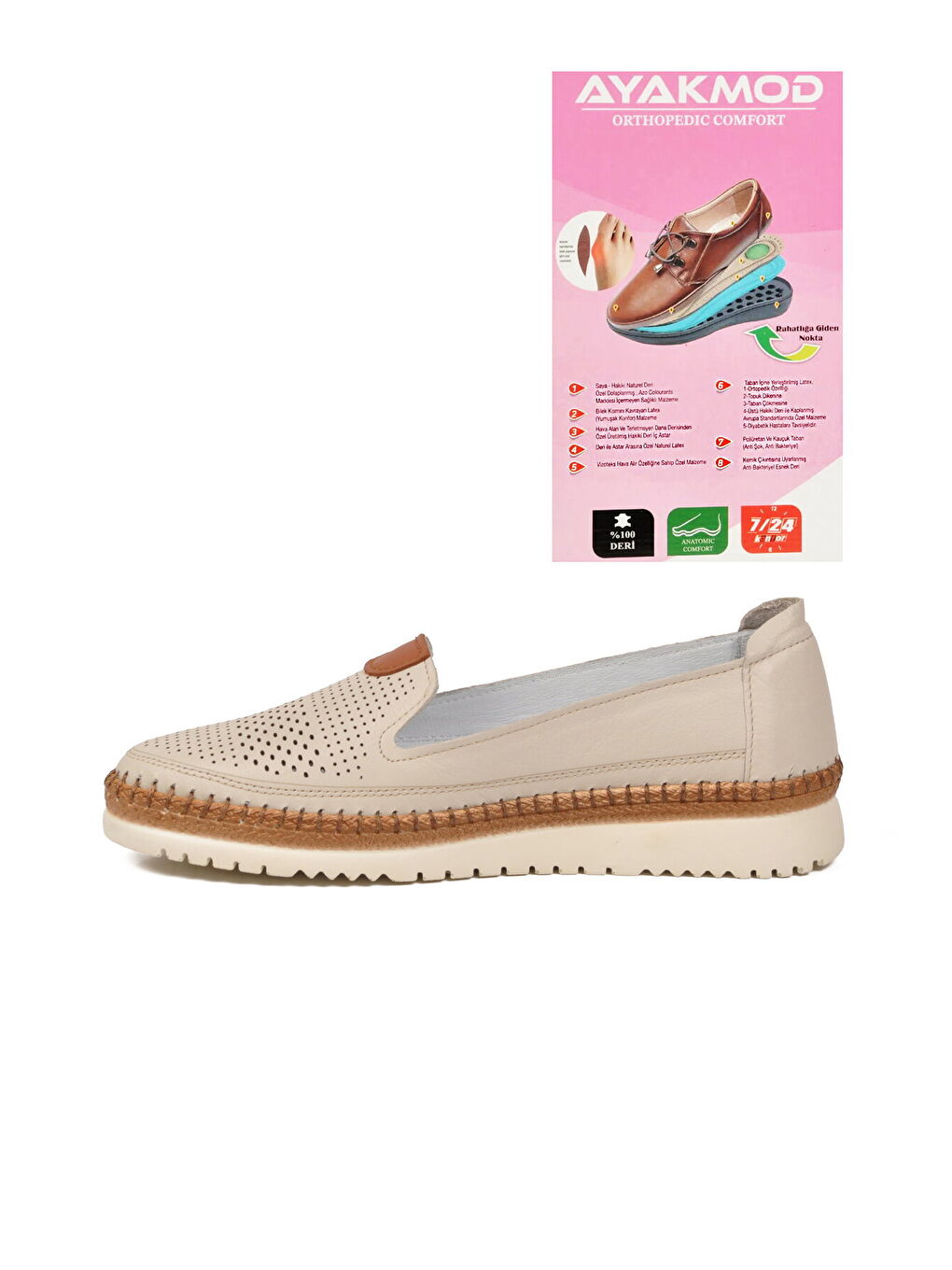 Bej Hakiki Deri Ortopedik Kadın Casual Ayakkabı 700 Z-3