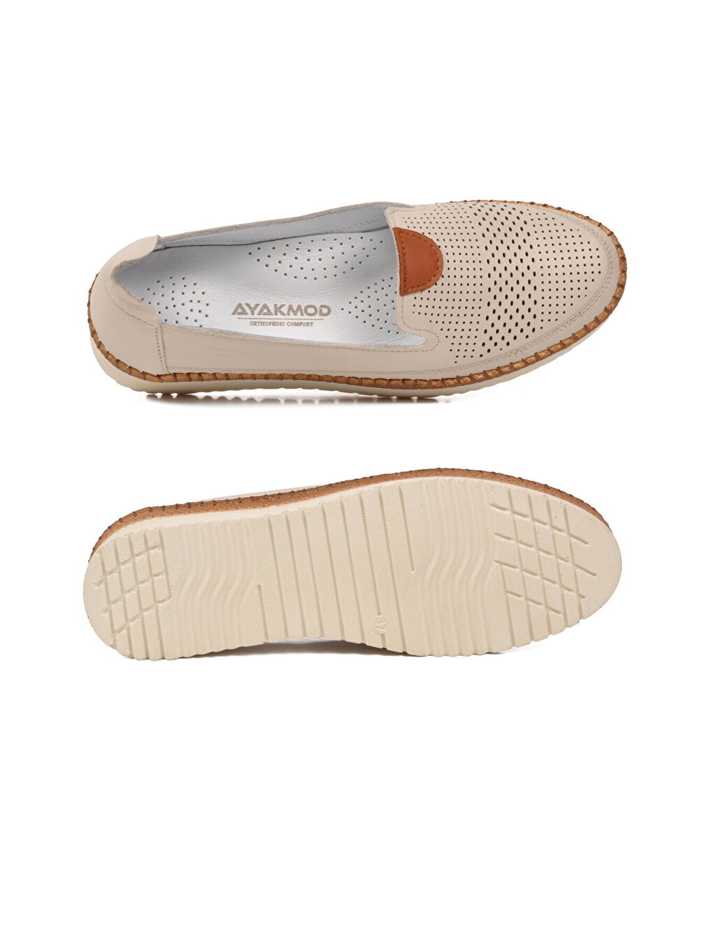 Bej Hakiki Deri Ortopedik Kadın Casual Ayakkabı 700 Z-4