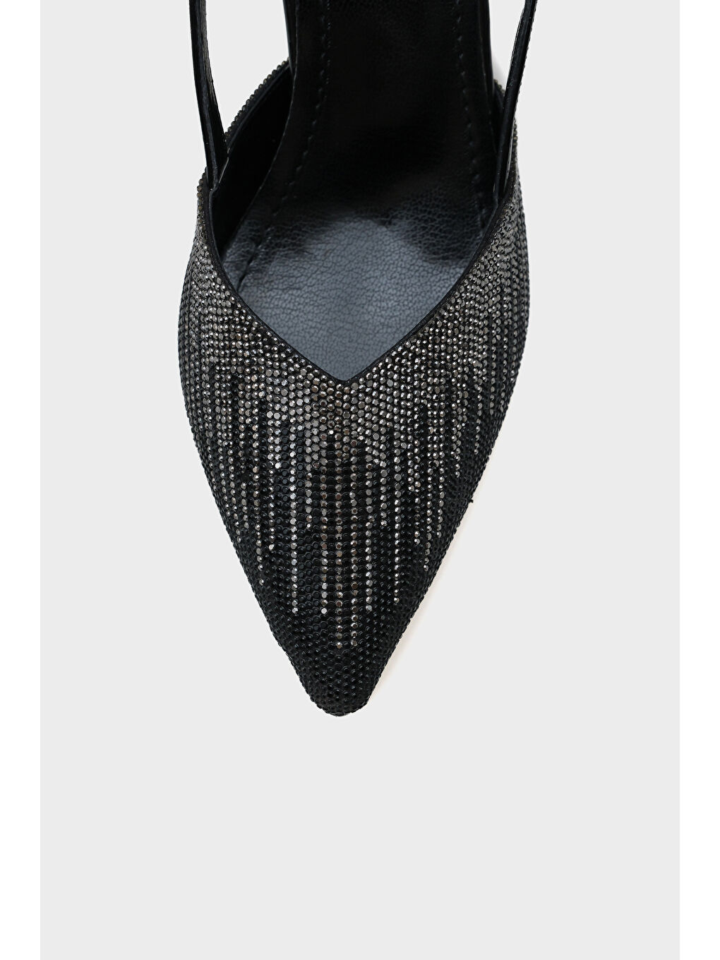 Siyah Nova Orta Topuklu Sivri Burunlu Taşlı Kadın Ayakkabı-2