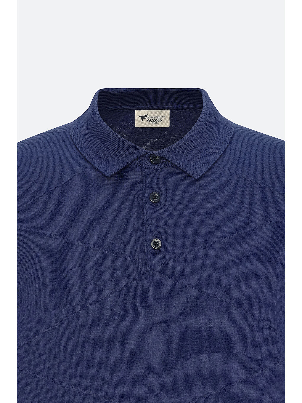 Erkek Lacivert %100 Pamuk Standart Fit Normal Kesim Jakarlı Kendinden Desenli Polo Yaka Triko Kazak-7