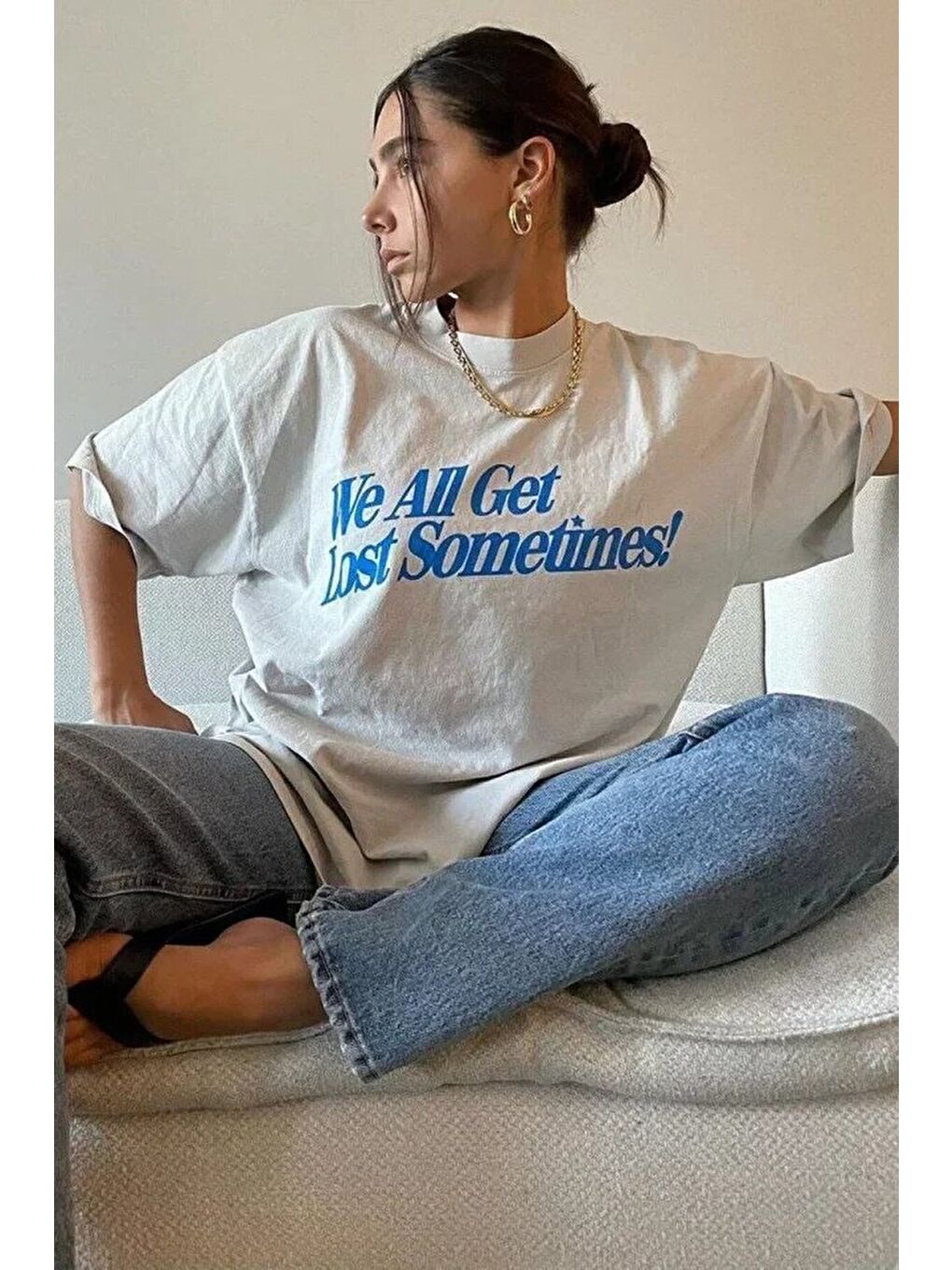 Unisex Baskılı Oversize T-Shirt - Beyaz-2