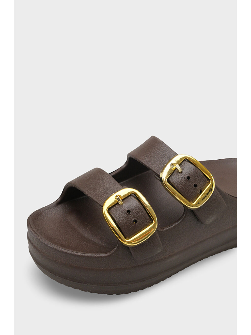 Kahverengi Nicki Eva Çift Tokalı Dolgu Tabanlı Kadın Terlik-2