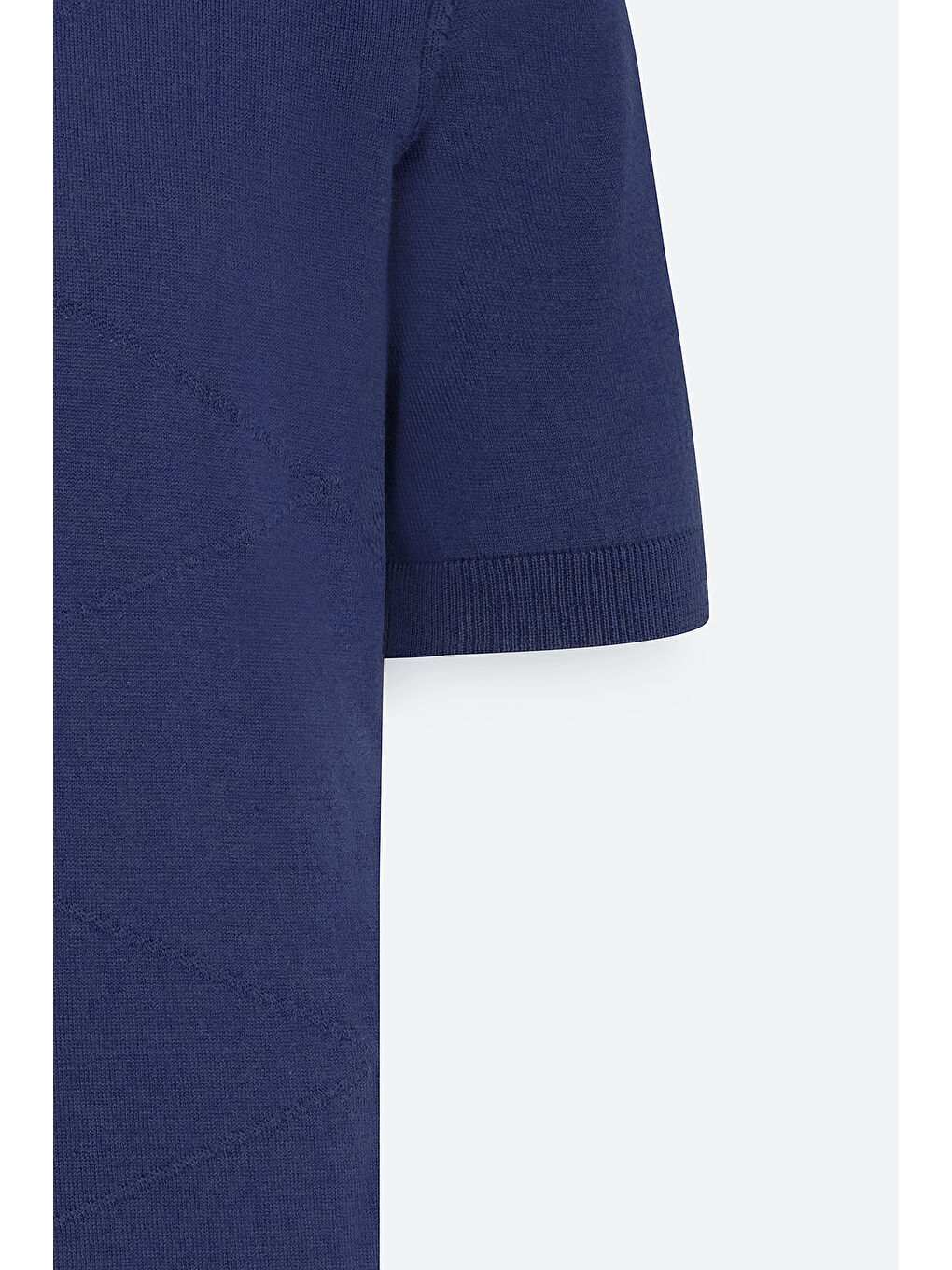 Erkek Lacivert %100 Pamuk Standart Fit Normal Kesim Jakarlı Kendinden Desenli Polo Yaka Triko Kazak-8