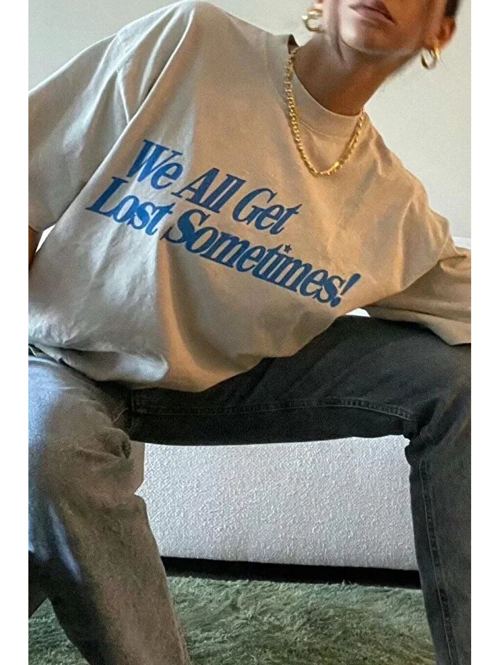 Unisex Baskılı Oversize T-Shirt - Beyaz-3