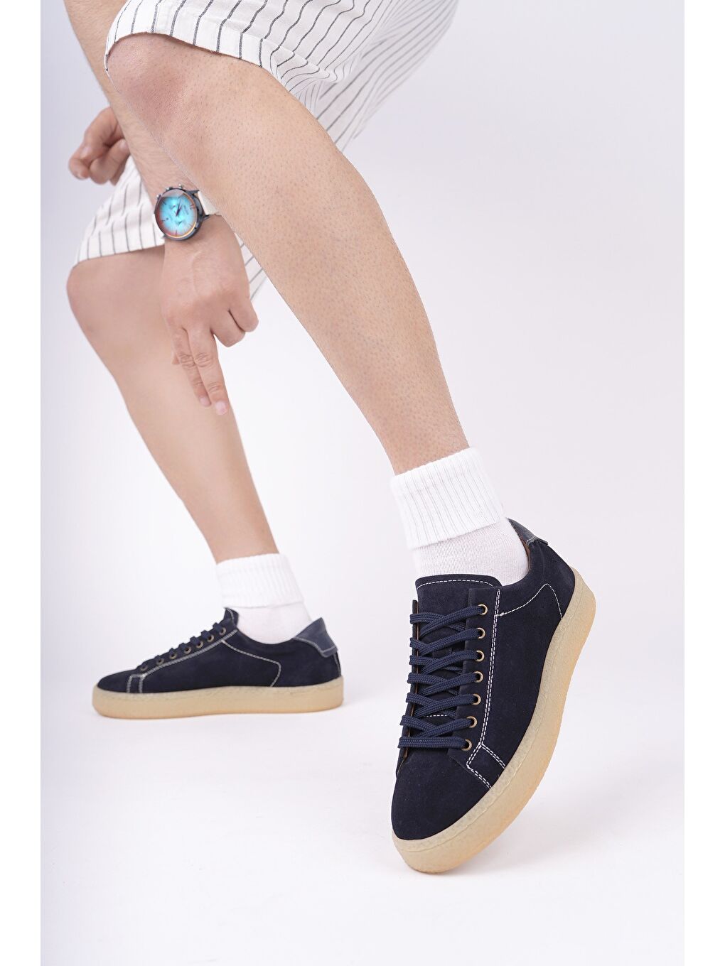 Lacivert MİDWAY Bağcıklı Hakiki Deri Erkek Günlük Sneaker Spor Ayakkabı-5