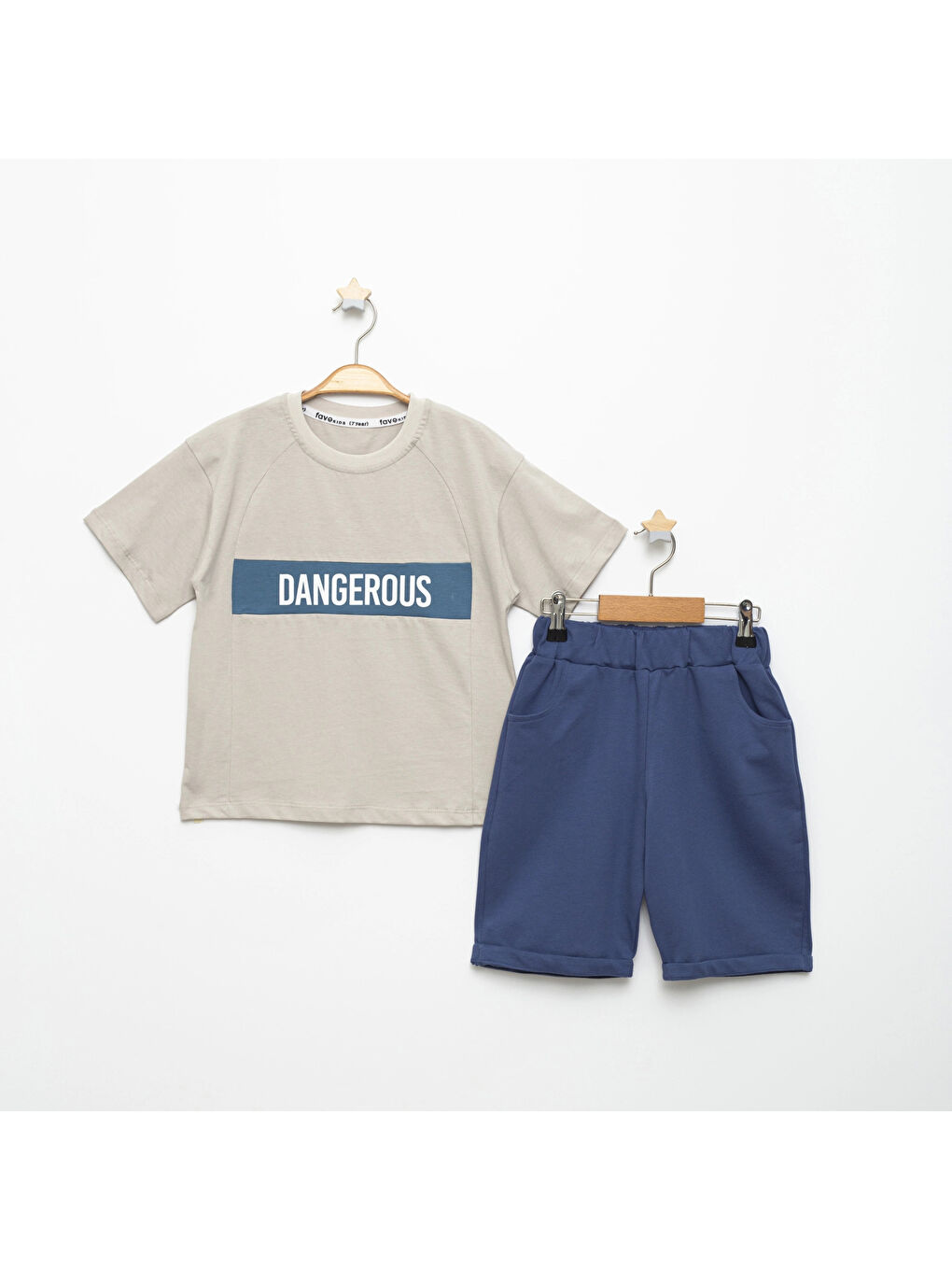 Bej Dangerous Baskılı Erkek Takım 15348-1