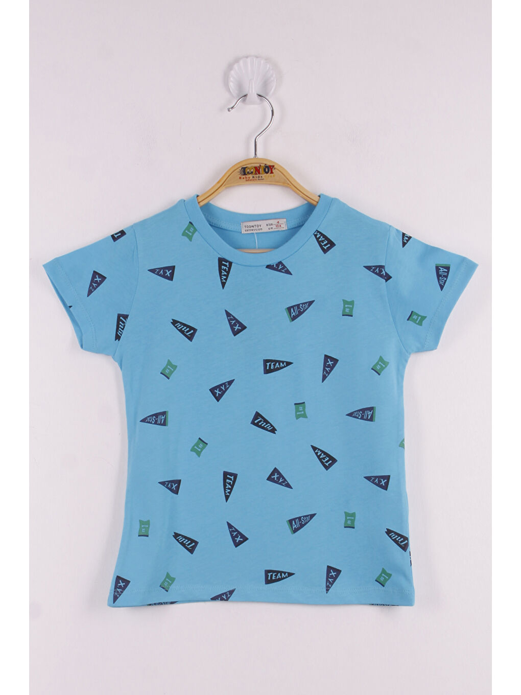 Turkuaz Erkek Çocuk Yazı Baskılı T-Shirt-2