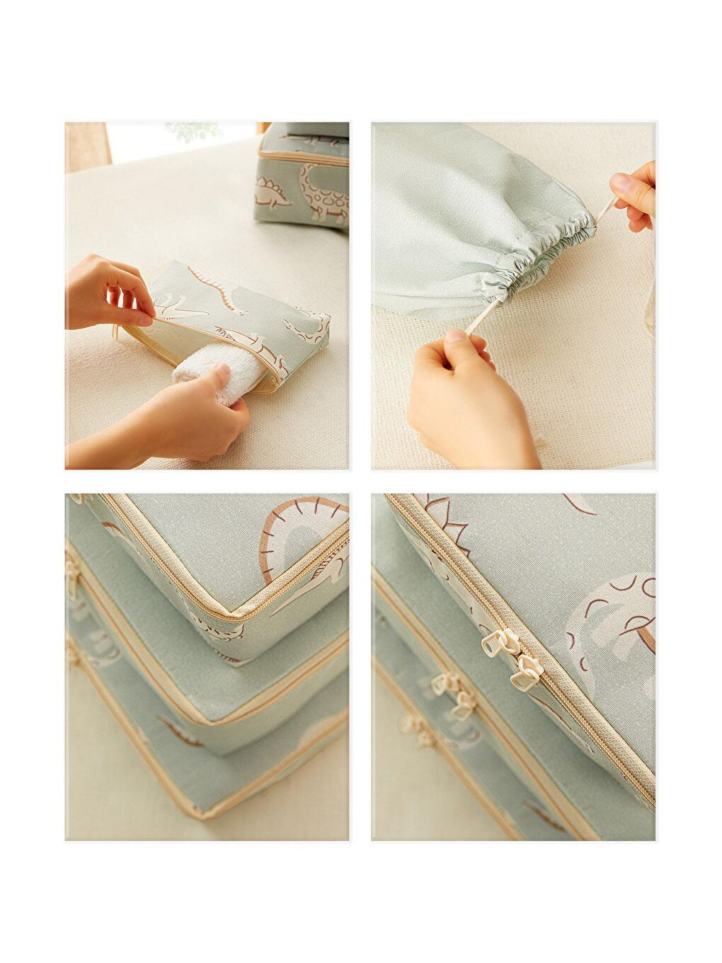 Yeşil 6'lı Çocuk Odası Dinozor Bavul İçi Düzenleyici Set-2