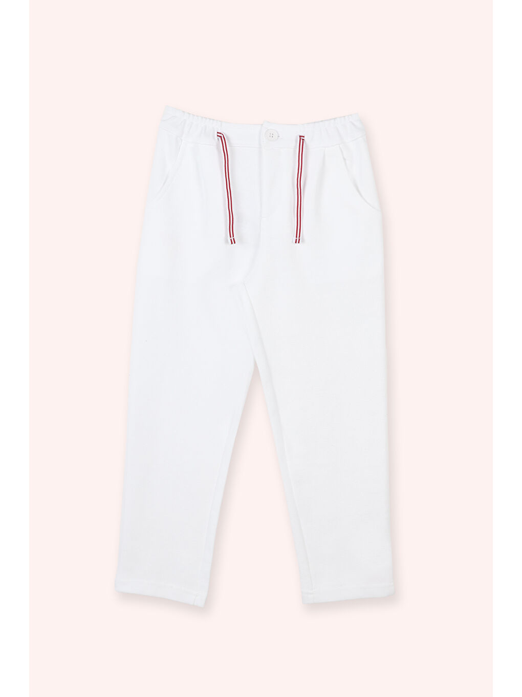Beyaz Erkek Çocuk Cepli Örme Pantolon-1