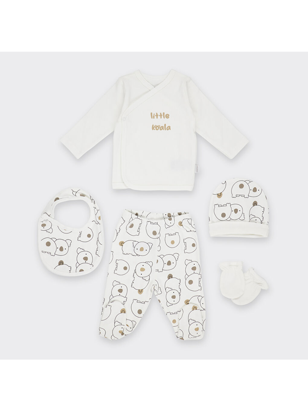Ekru Unisex Çocuk Koala Baskılı 5'li Yenidoğan Set-1