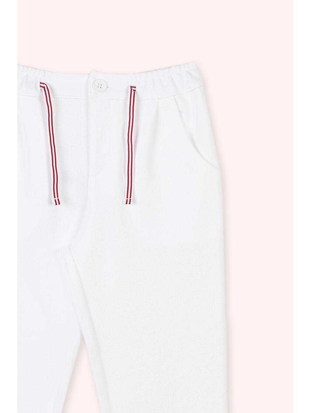 Beyaz Erkek Çocuk Cepli Örme Pantolon-2