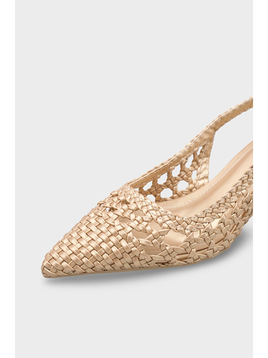 Sarı Laurie Örgü Sivri Burunlu Orta Topuklu Arkası Açık Kadın Ayakkabı-2