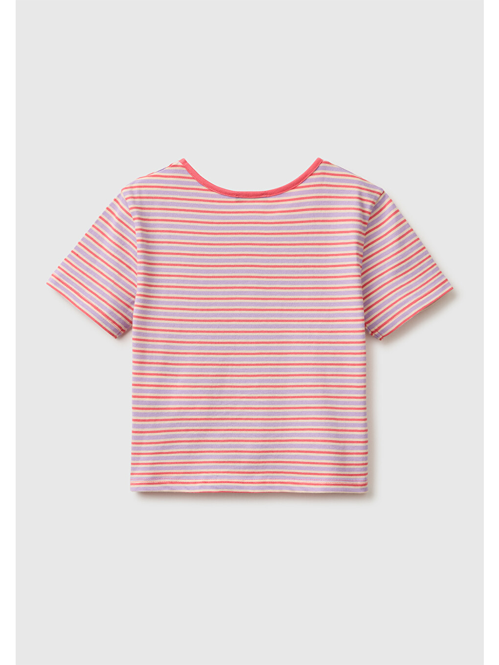 Kız Çocuk Kırmızı mix Önü Düğümlü Baskılı Regular Fit T-Shirt-1