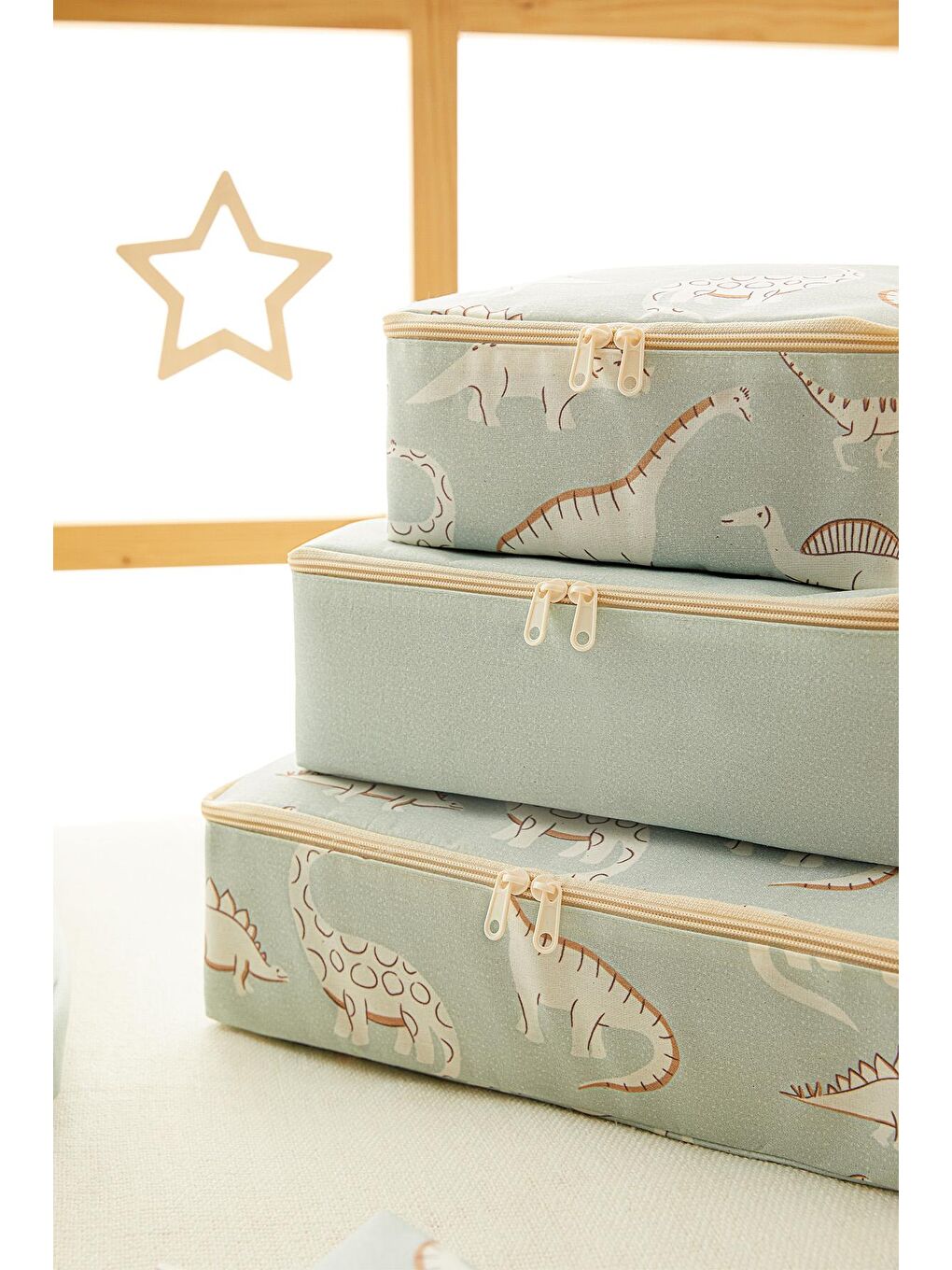 Yeşil 6'lı Çocuk Odası Dinozor Bavul İçi Düzenleyici Set-4