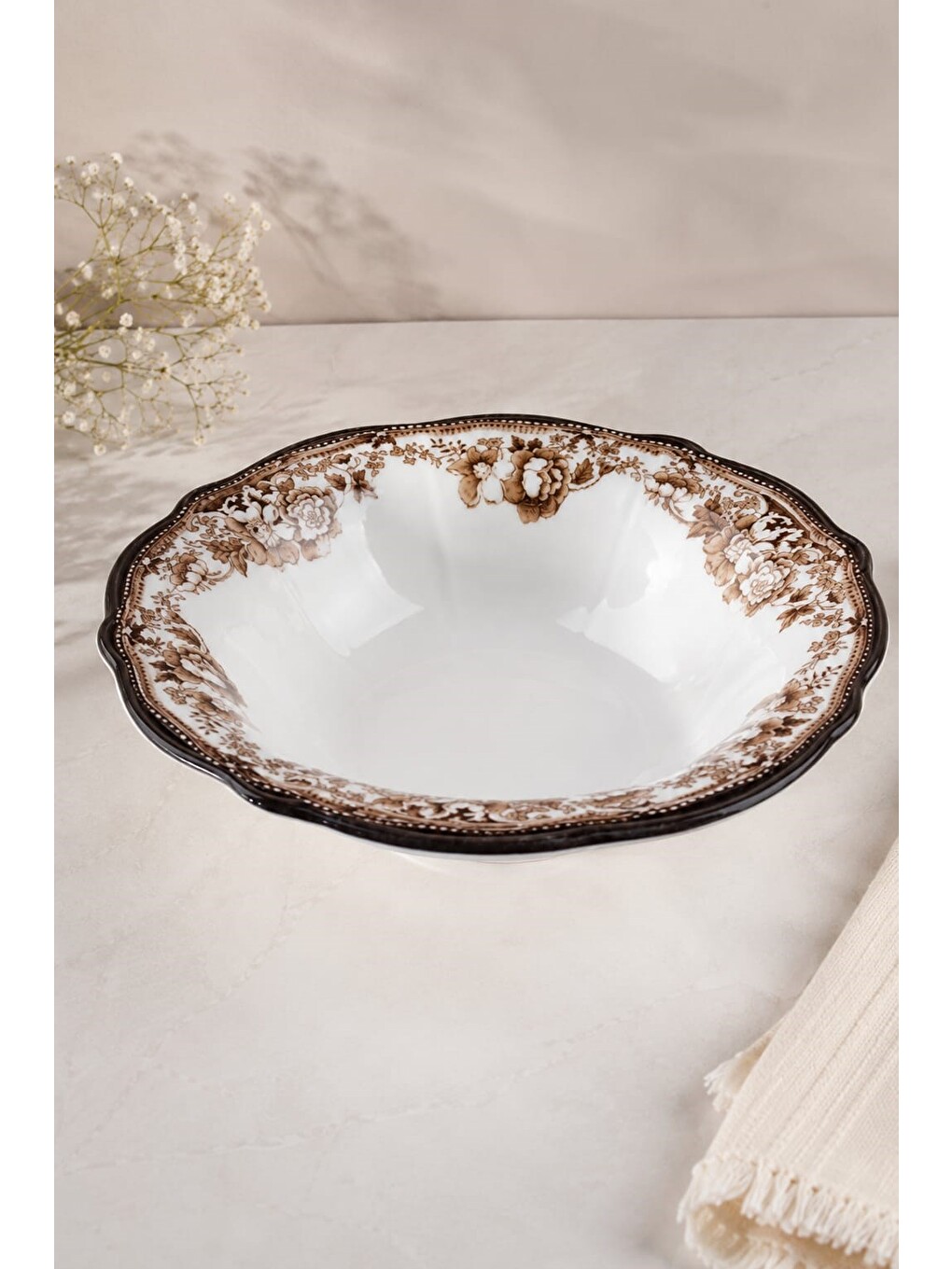 Karışık Porselen Velour Brown Fulya Bowl Kase 26cm Tekli-1