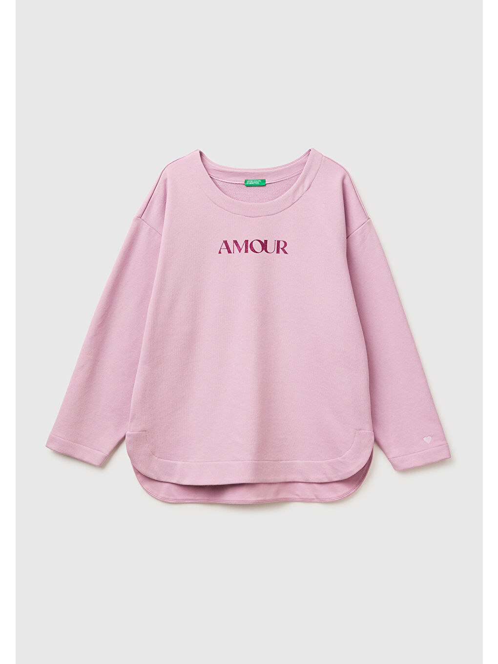 Kadın Açık Pembe Pamuk Karışımlı Simli Baskılı Yuvarlak Yaka Sweatshirt