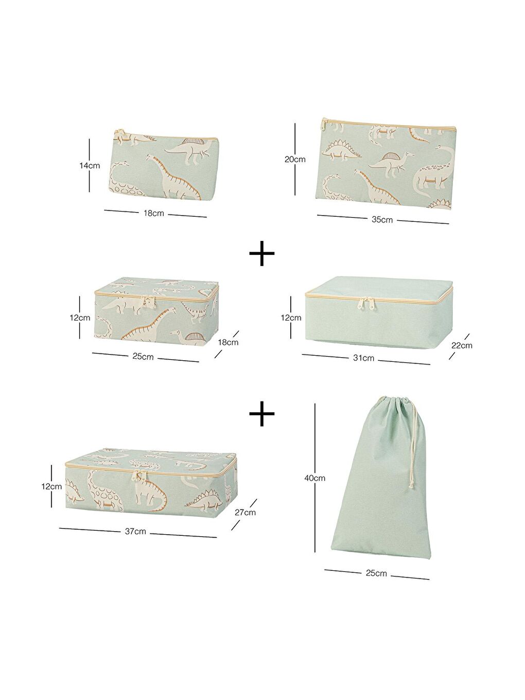 Yeşil 6'lı Çocuk Odası Dinozor Bavul İçi Düzenleyici Set-6