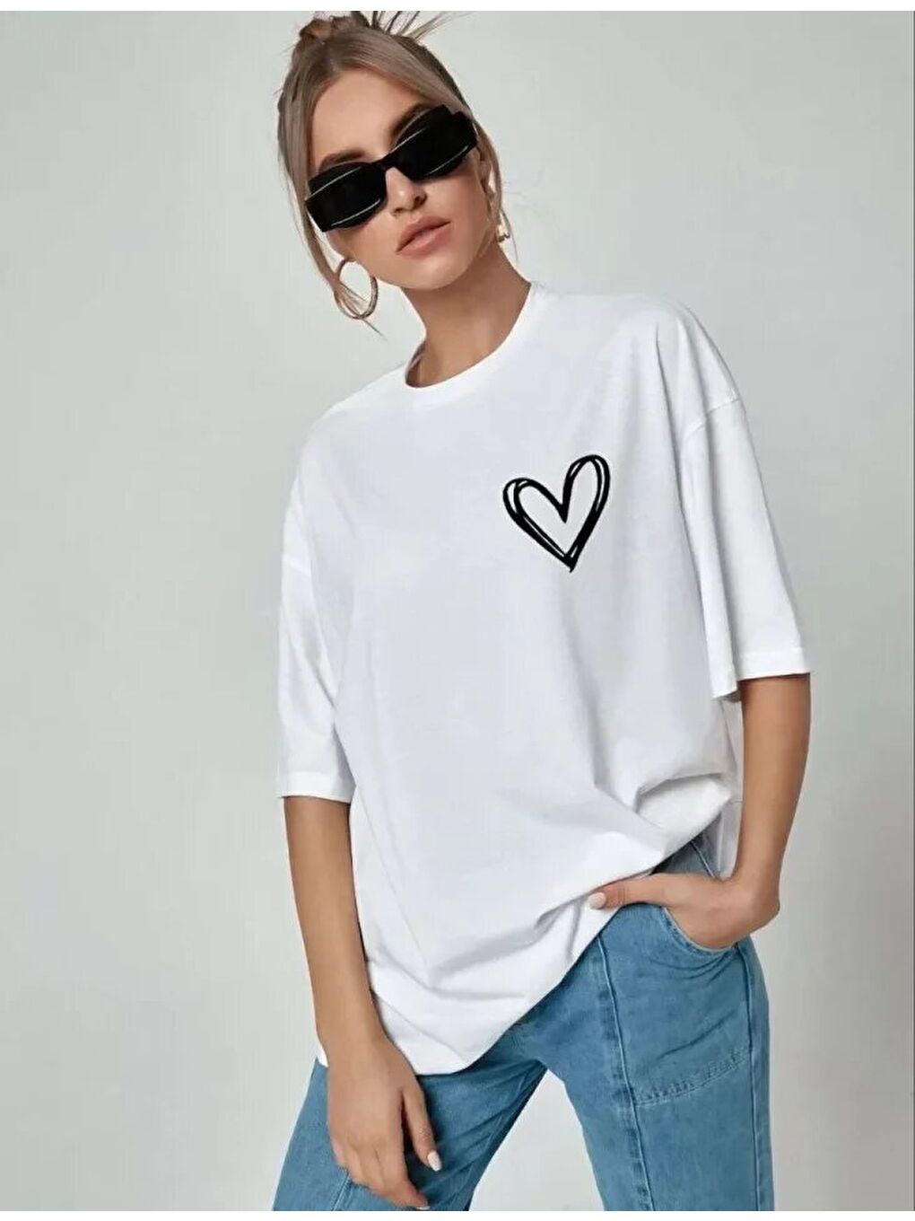 Unisex Baskılı Oversize T-Shirt - Beyaz-2
