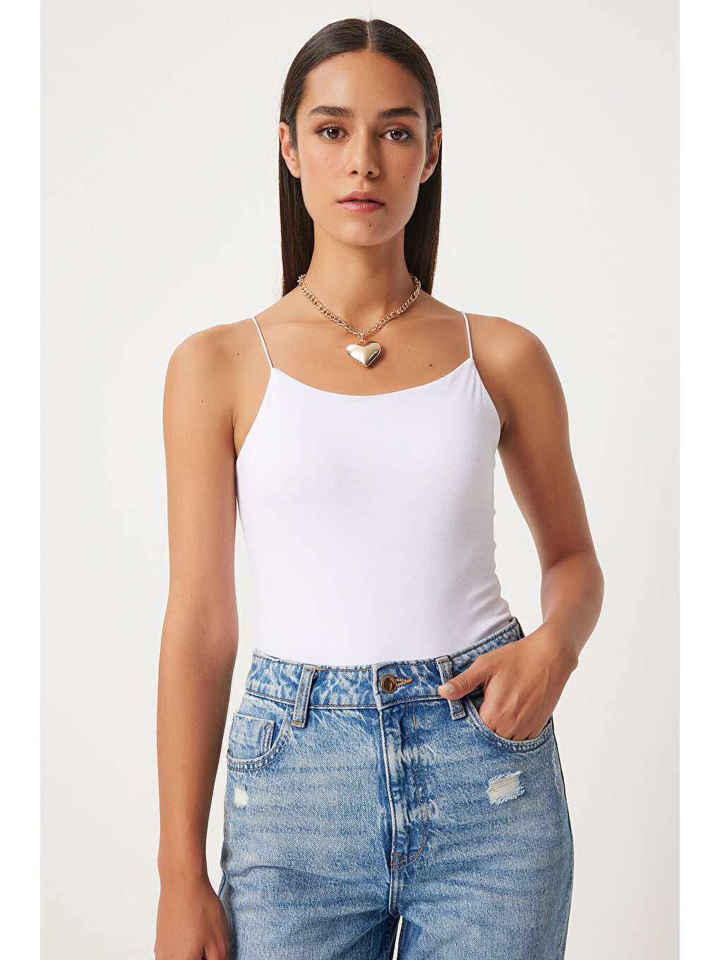 İkili İp Askılı Örme Bluz Koyu Sarı Beyaz Lld0001-4