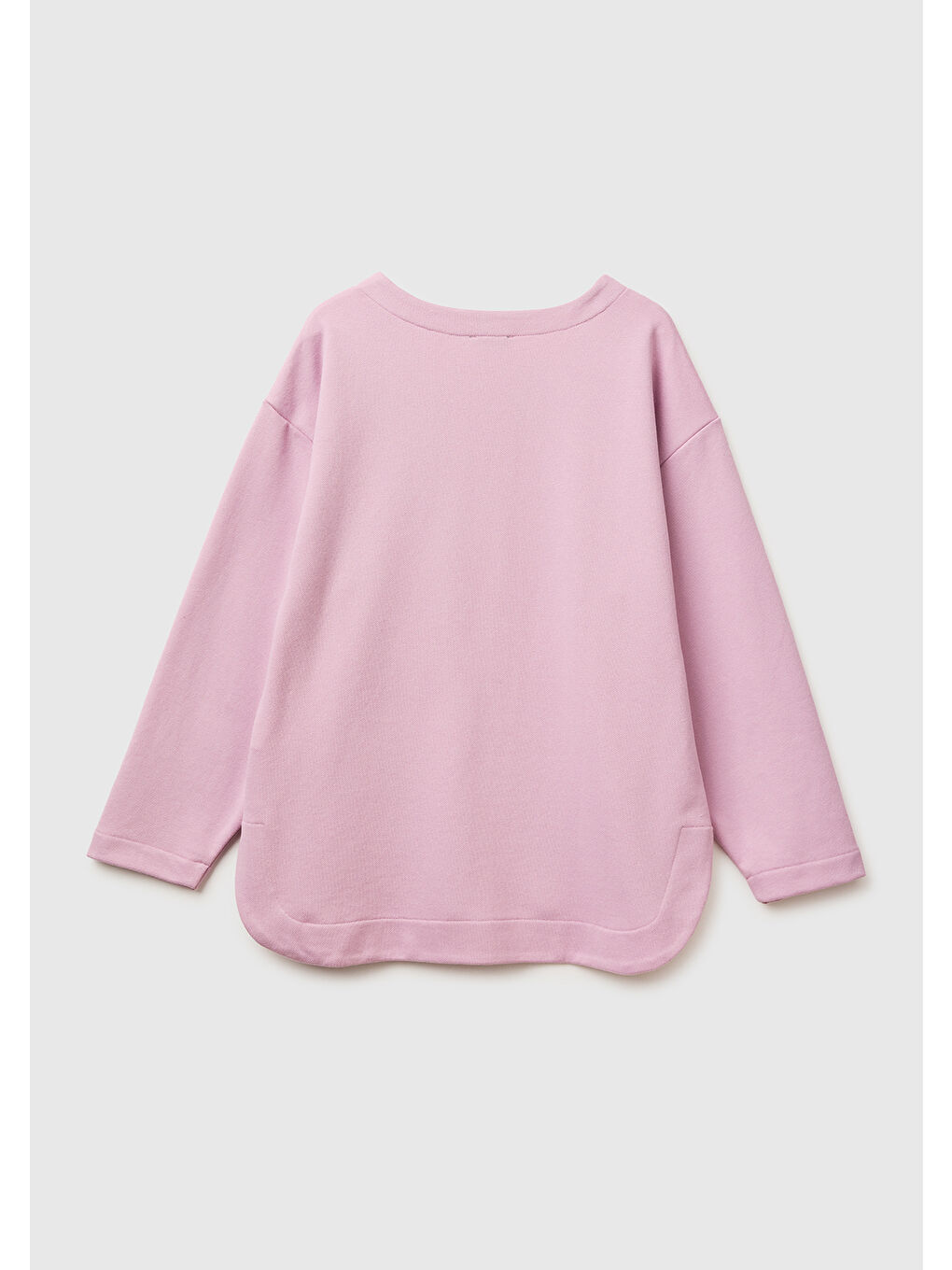 Kadın Açık Pembe Pamuk Karışımlı Simli Baskılı Yuvarlak Yaka Sweatshirt-1