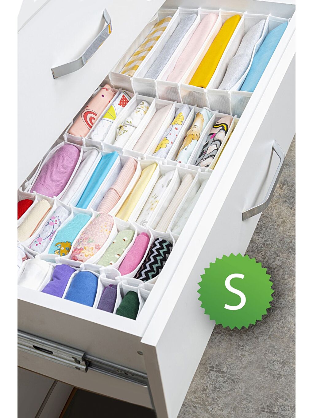 Gri 11 Bölmeli Çizgili Akordiyon Çok Amaçlı Çekmece Dolap İçi Organizer Düzenleyici 11x41x12 cm S-1