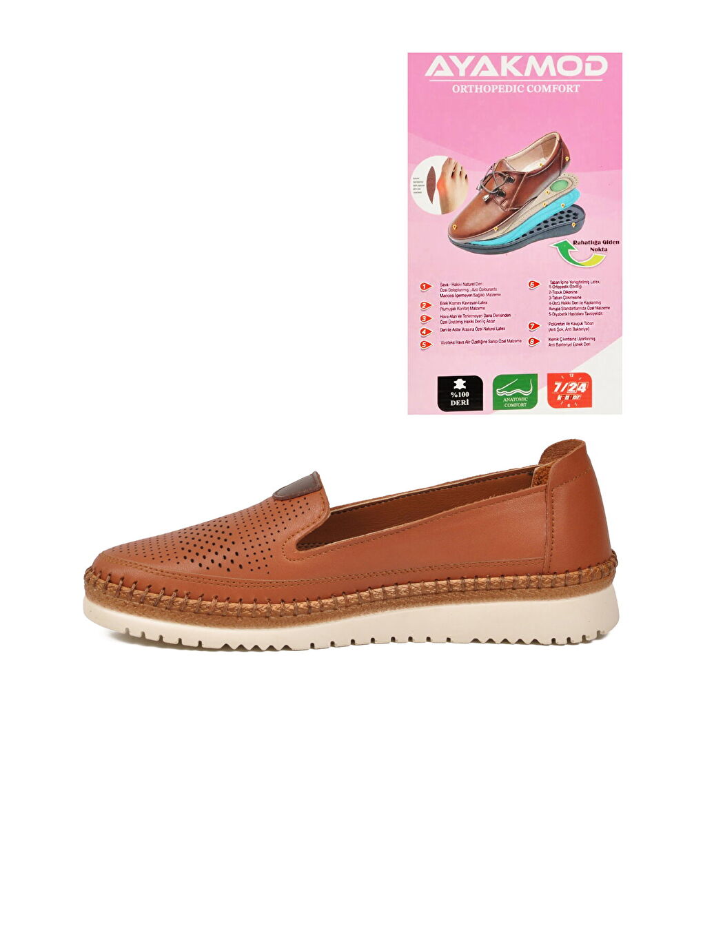Kahverengi Taba Hakiki Deri Ortopedik Kadın Casual Ayakkabı 700 Z-3