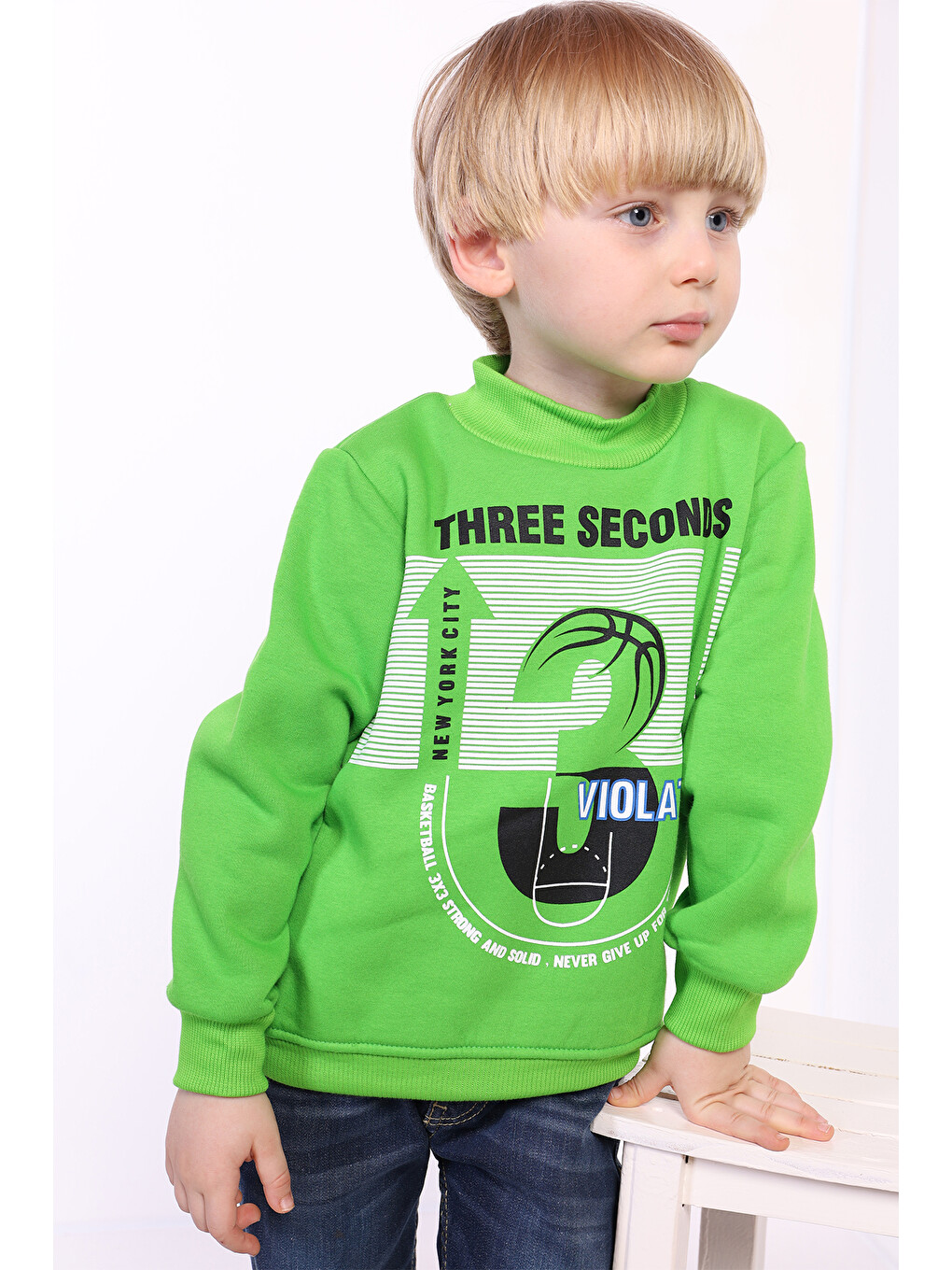 Yeşil Erkek Çocuk 3 Vıolatıon Baskılı Sweatshirt