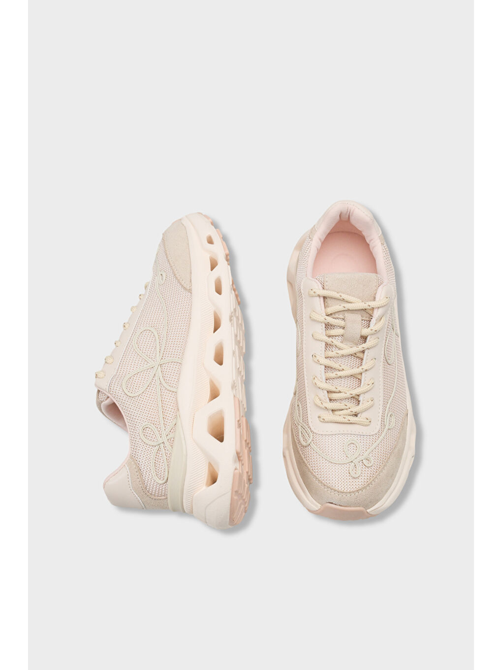 Bej Ruth Fileli Havalı Tabanlı Konfor Kadın Spor Ayakkabı Sneaker-4