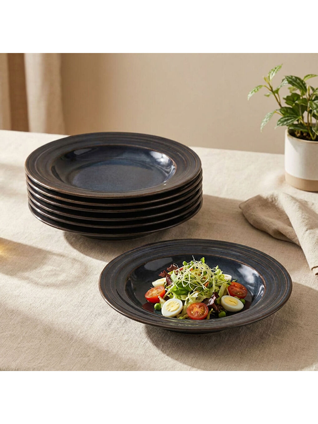 Ekru Valeron 6 Adet 22 Cm Çukur Yemek Tabağı  Reaktif Oasis 1131-1