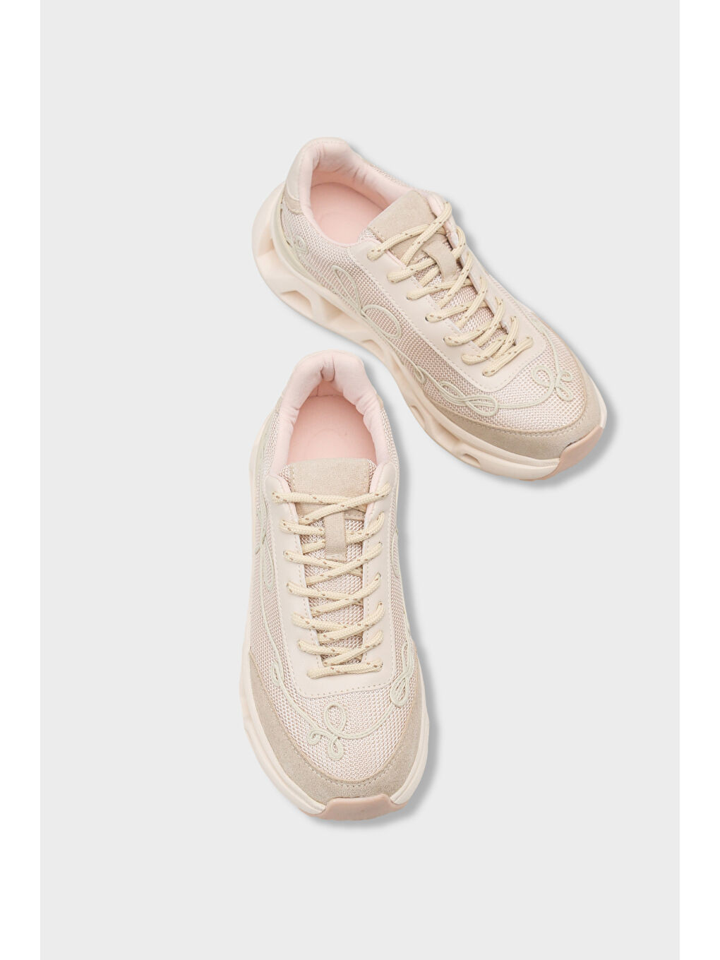 Bej Ruth Fileli Havalı Tabanlı Konfor Kadın Spor Ayakkabı Sneaker-5