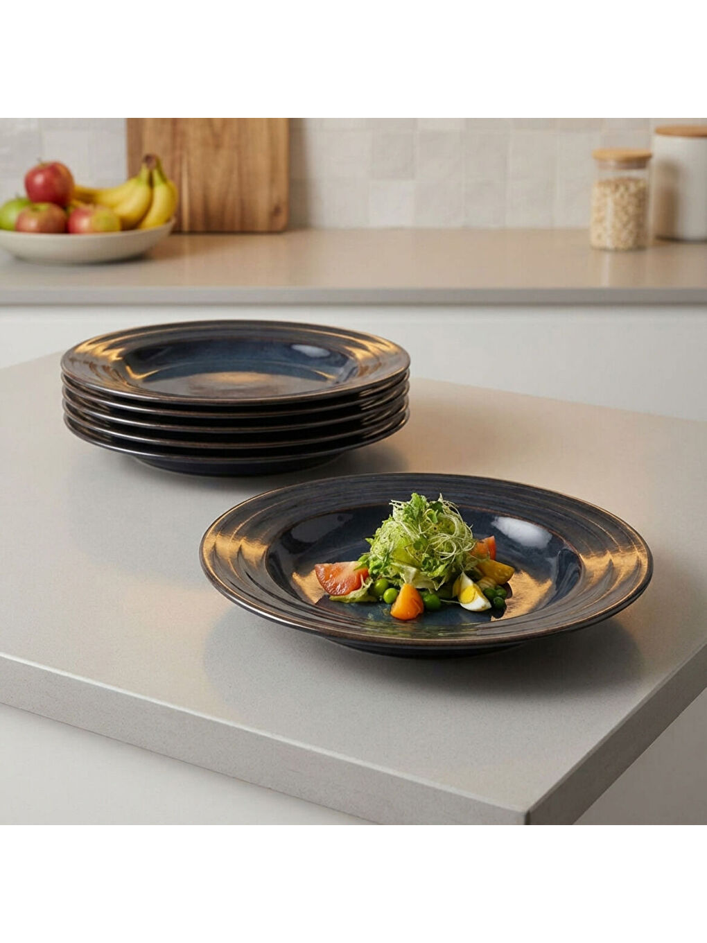 Ekru Valeron 6 Adet 22 Cm Çukur Yemek Tabağı  Reaktif Oasis 1131-3