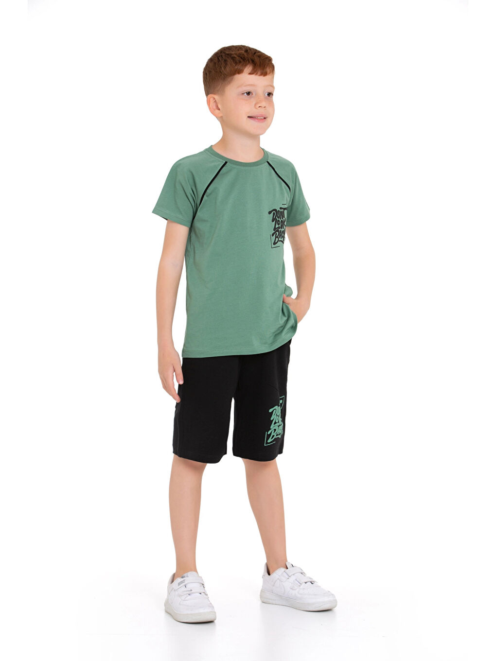 Haki Dont Look Baskılı Erkek Şortlu Takım 73309-1-1