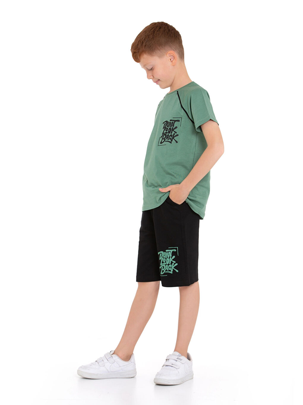 Haki Dont Look Baskılı Erkek Şortlu Takım 73309-1-2