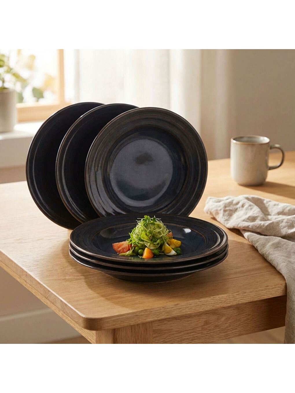 Ekru Valeron 6 Adet 22 Cm Çukur Yemek Tabağı  Reaktif Oasis 1131-4