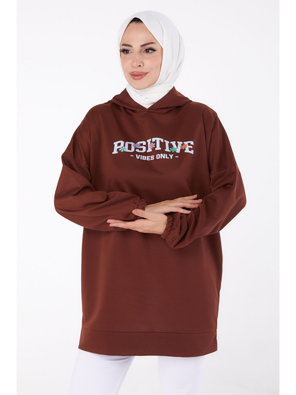 Kahverengi Baskılı Sweatshirt Kahve - 13333-1