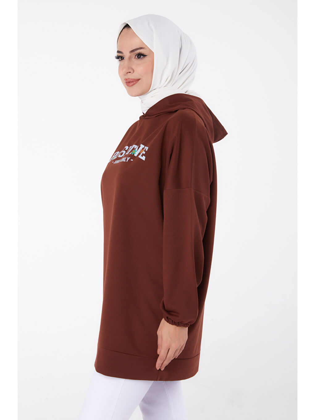 Kahverengi Baskılı Sweatshirt Kahve - 13333-2