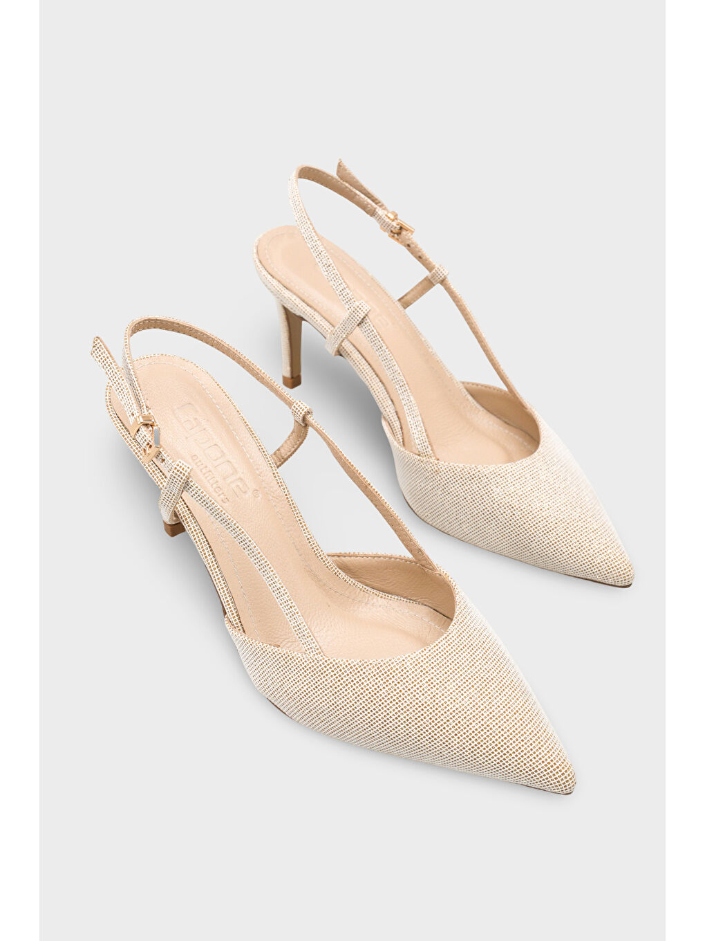 Sarı Susie Hakiki Deri Astarlı Sivri Burunlu Orta Topuklu Simli Arkası Açık Kadın Ayakkabı-1