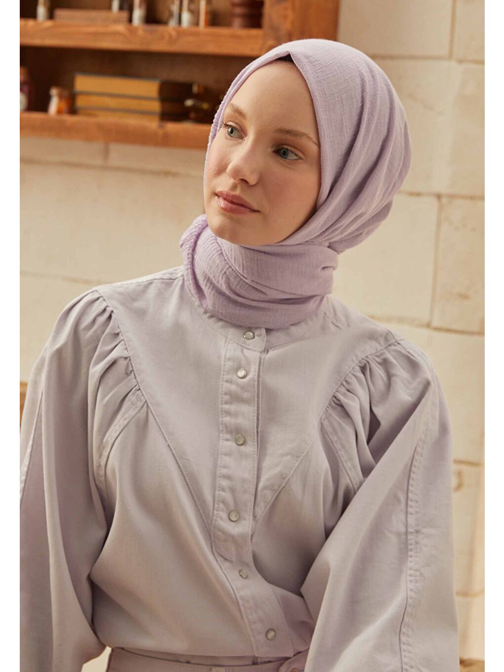 Organik Pamuk Şal Pastel Lila