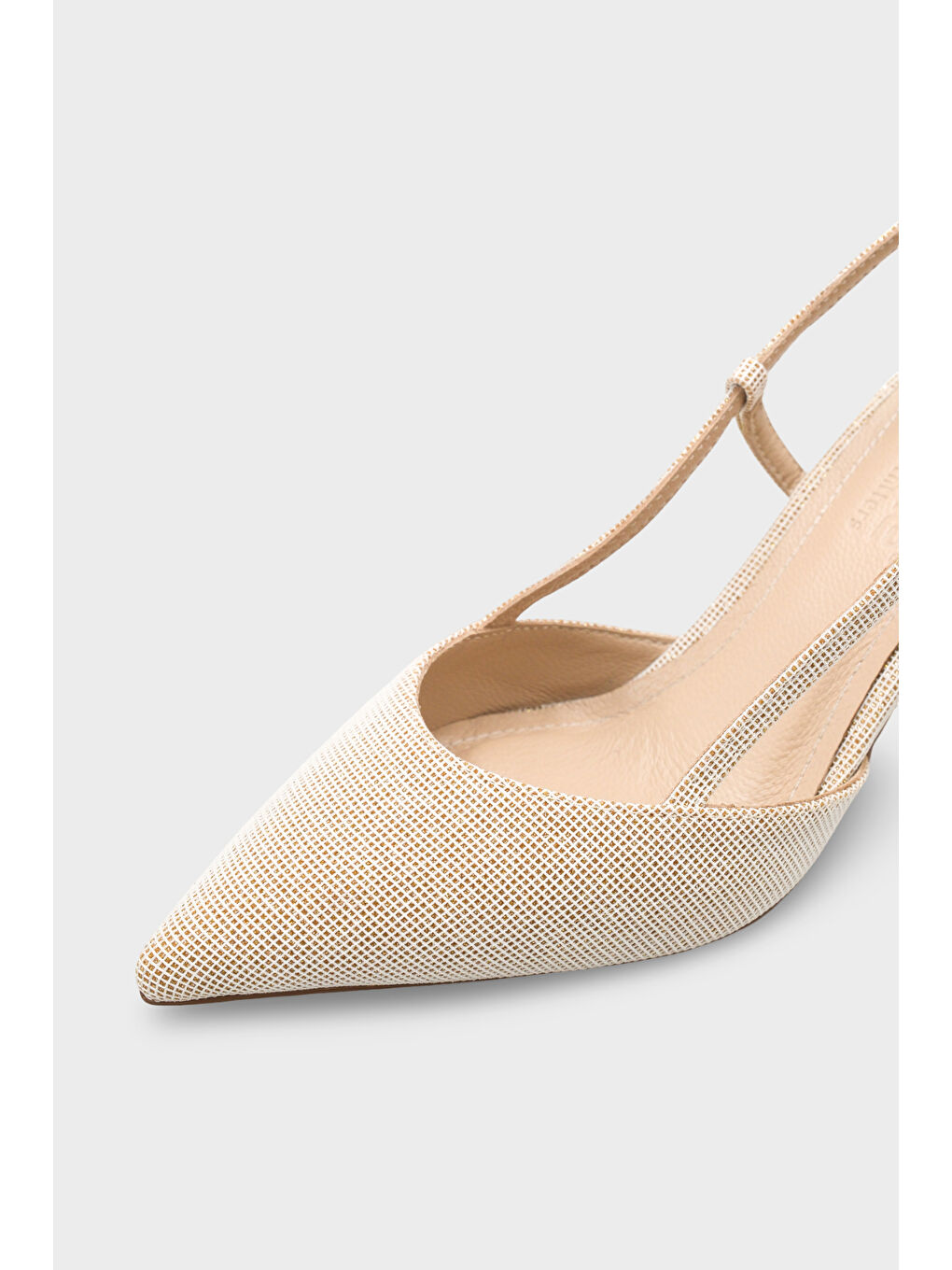 Sarı Susie Hakiki Deri Astarlı Sivri Burunlu Orta Topuklu Simli Arkası Açık Kadın Ayakkabı-2