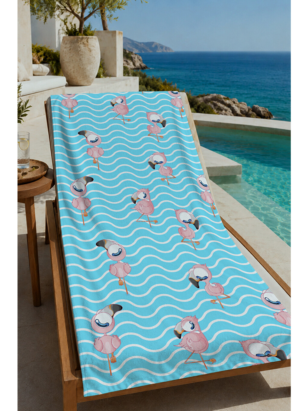 Milbay Grup Mavi Beyaz Dalgalı Çizgili Desenli 70x150 Cm Dijital Plaj Ve Banyo Havlusu-37368