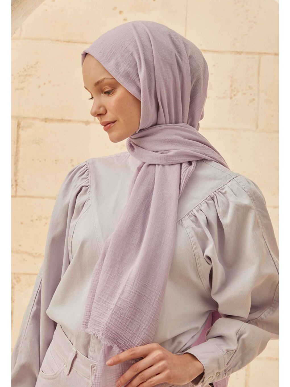 Organik Pamuk Şal Pastel Lila-1